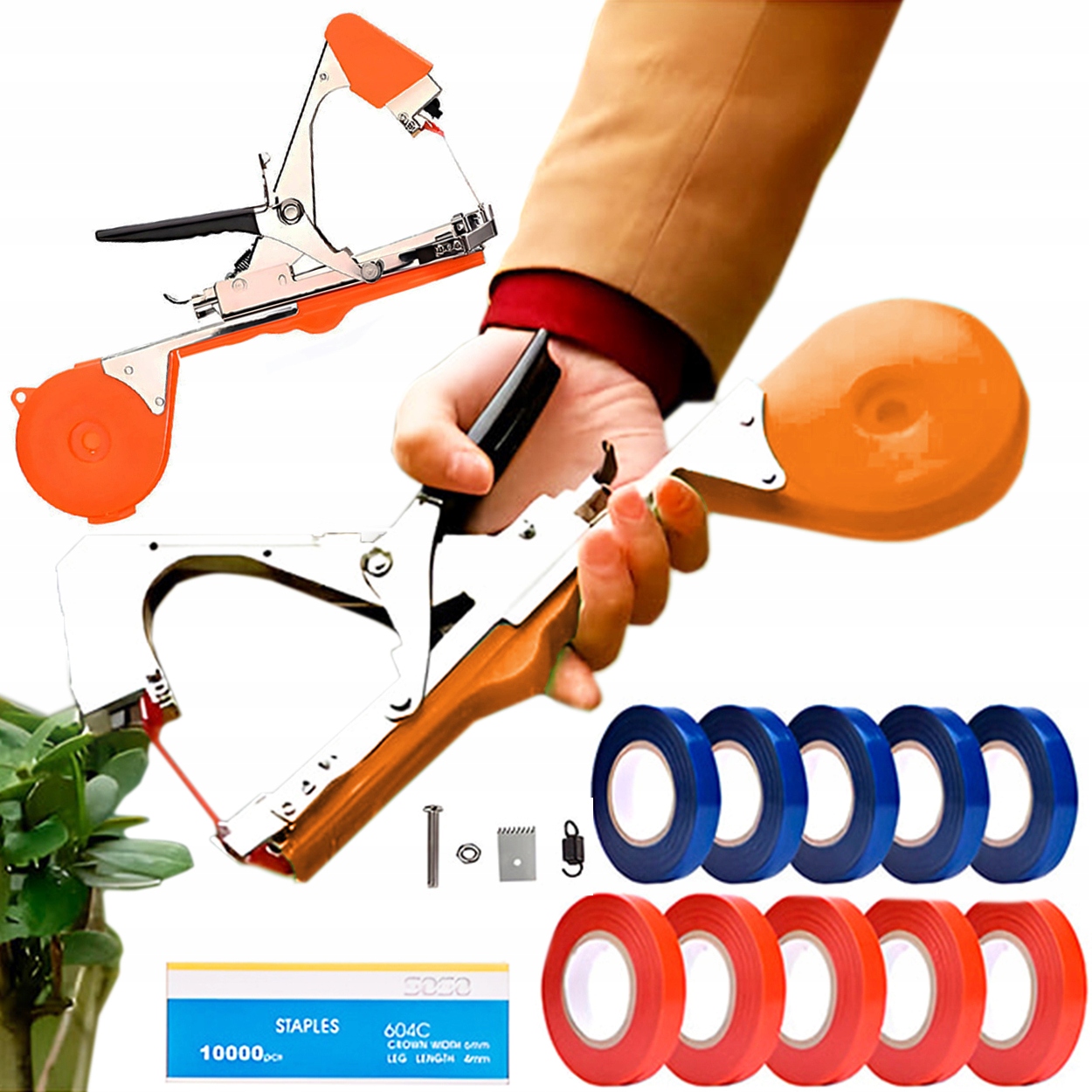 ZOŠÍVAČKA NA RASTLINY TAPENER GARDENING NA UVIAZANIE RASTLÍN DO ŠKÔLKY + SADA PÁSK